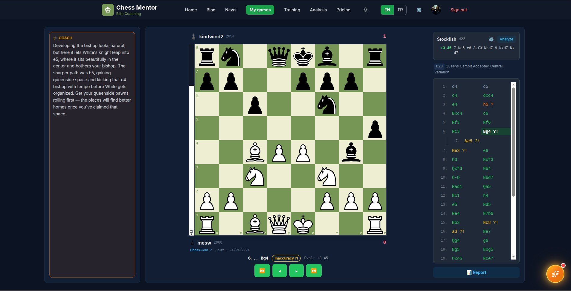 Stockfish + LLM chess coach